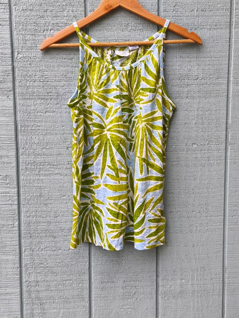 Sigrid Olsen 100% Linen High Neck Knit Tank Blouse sz M Green Blue Beach Resort